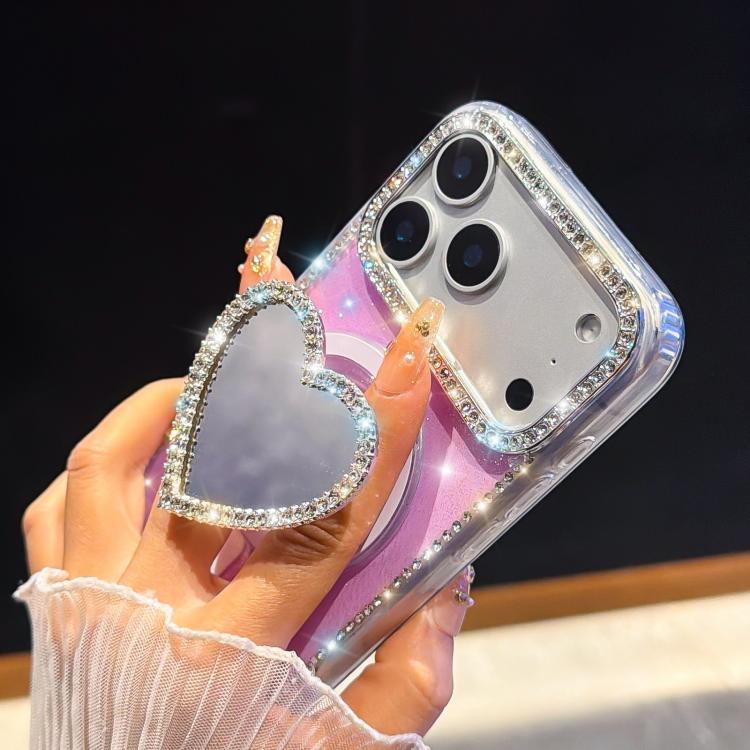 Sparkling IMD Heart-Shaped Mirror Magnetic Phone Case with Bracelet, For iPhone 17 Pro Max, For iPhone 17 Pro, For iPhone 17, For iPhone Air