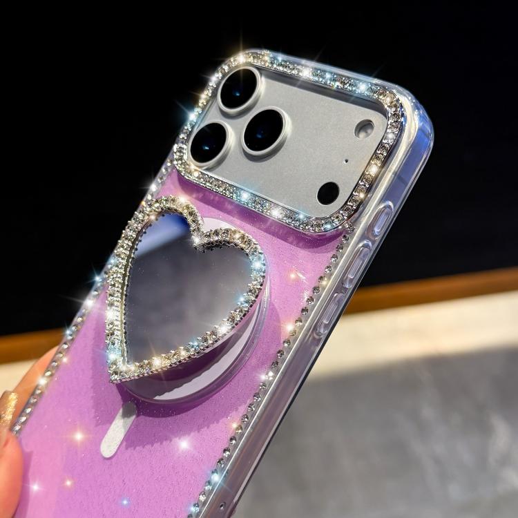 Sparkling IMD Heart-Shaped Mirror Magnetic Phone Case with Bracelet, For iPhone 17 Pro Max, For iPhone 17 Pro, For iPhone 17, For iPhone Air