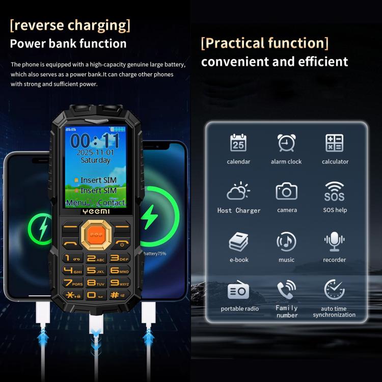 YEEMI Q5 4G Elder Rugged Phone, 16800mAh Battery, 2.4 inch, 21 Keys, Network: 4G, LED Flashlight, Dual SIM