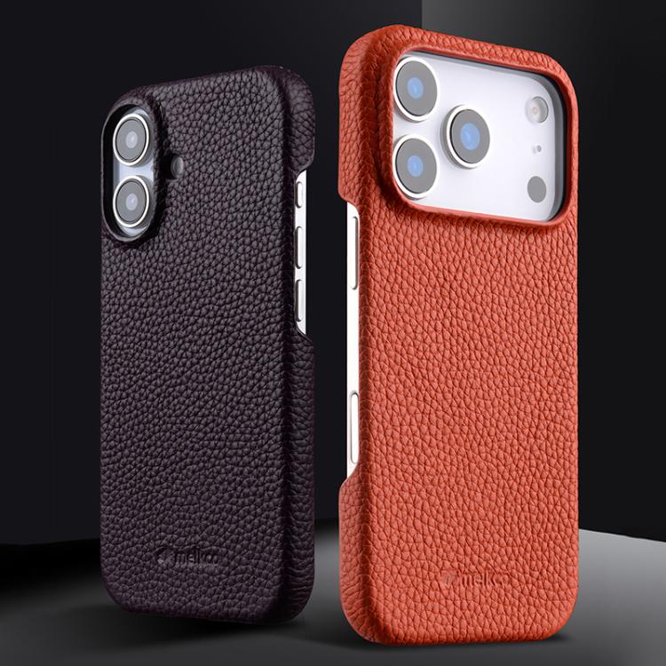 melkco Litchi Texture Magnetic Half Coverage Genuine Leather Phone Case, For iPhone 16, For iPhone 15 Pro Max, For iPhone 15 Pro