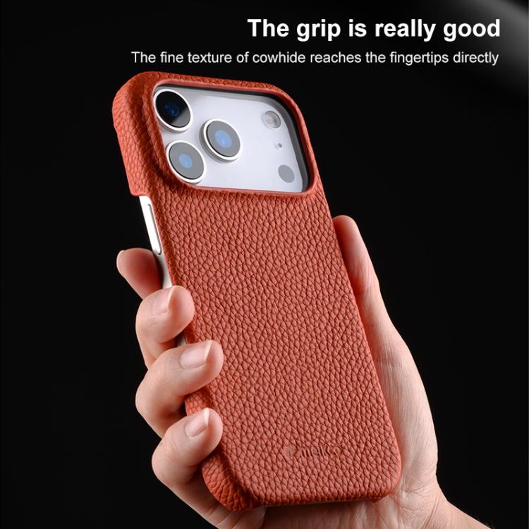 melkco Litchi Texture Magnetic Half Coverage Genuine Leather Phone Case, For iPhone Air, For iPhone 16 Pro Max, For iPhone 16 Pro
