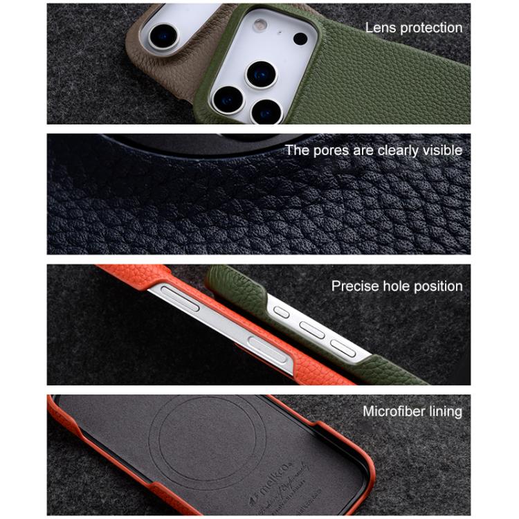 melkco Litchi Texture Magnetic Half Coverage Genuine Leather Phone Case, For iPhone 16, For iPhone 15 Pro Max, For iPhone 15 Pro