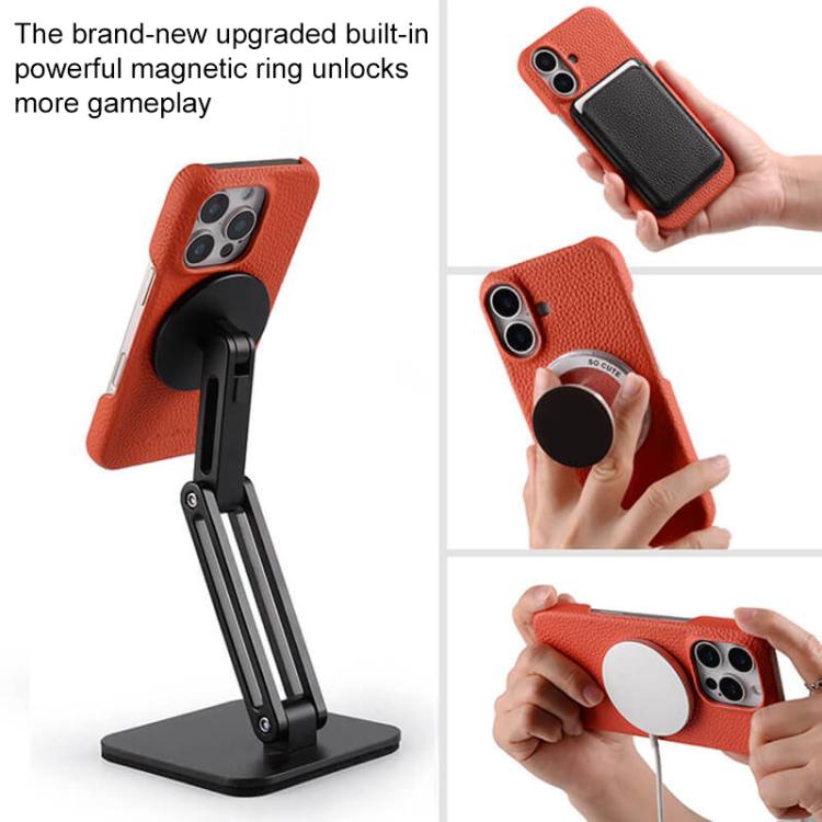 melkco Litchi Texture Magnetic Half Coverage Genuine Leather Phone Case, For iPhone 16, For iPhone 15 Pro Max, For iPhone 15 Pro