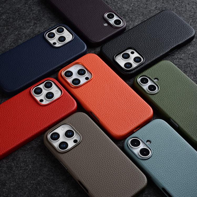 melkco Litchi Texture Magnetic Full Coverage Genuine Leather Phone Case, For iPhone 16