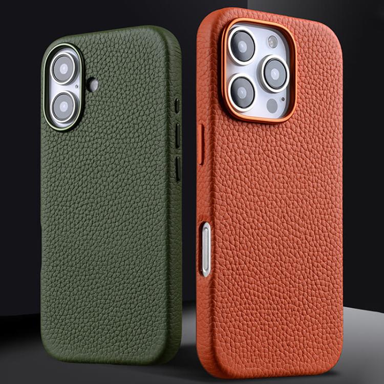 melkco Litchi Texture Magnetic Full Coverage Genuine Leather Phone Case, For iPhone 16