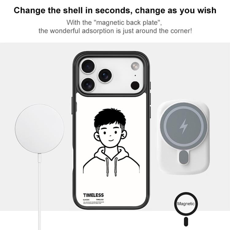 Sketch Hooded Boy Pattern Magnetic Phone Case, For iPhone 15 Pro Max, For iPhone 15 Pro