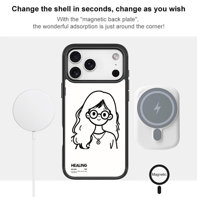 Sketch Quiet Girl Pattern Magnetic Phone Case, For iPhone 15 Pro Max, For iPhone 15 Pro