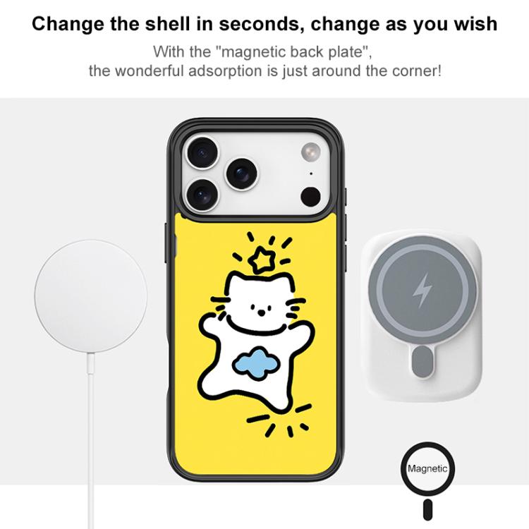 Adorable Stars Cloud Cat Pattern Magnetic Phone Case, For iPhone 15 Pro Max, For iPhone 15 Pro