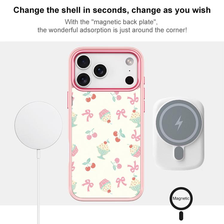 Cherry Cake Pattern Magnetic Phone Case, For iPhone 16 Pro Max, For iPhone 16 Pro, For iPhone 15 Pro Max, For iPhone 15 Pro