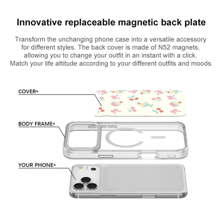 Cherry Cake Pattern Magnetic Phone Case, For iPhone 16 Pro Max, For iPhone 16 Pro, For iPhone 15 Pro Max, For iPhone 15 Pro