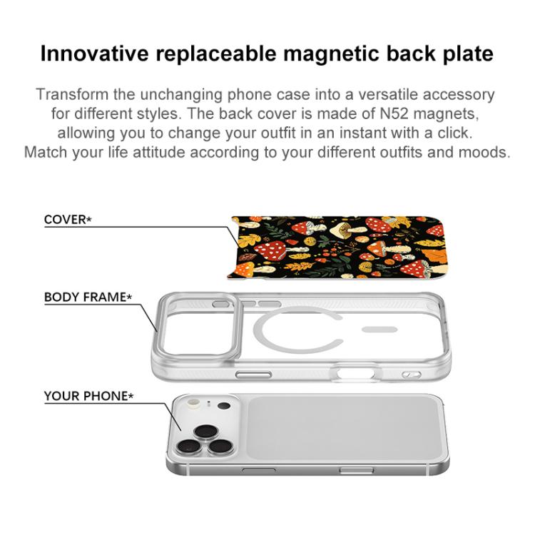 Jungle Mushrooms Pattern Magnetic Phone Case, For iPhone 16 Pro Max, For iPhone 16 Pro, For iPhone 15 Pro Max, For iPhone 15 Pro