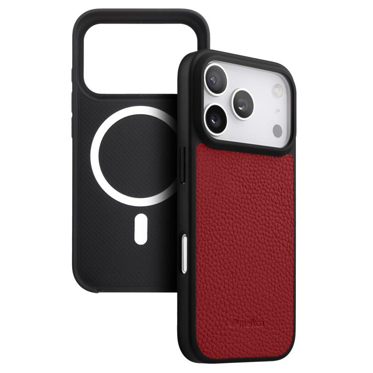 melkco Litchi Texture Magnetic Full Coverage Genuine Leather Hybrid PC Phone Case, For iPhone 17 Pro Max, For iPhone 17 Pro, For iPhone Air