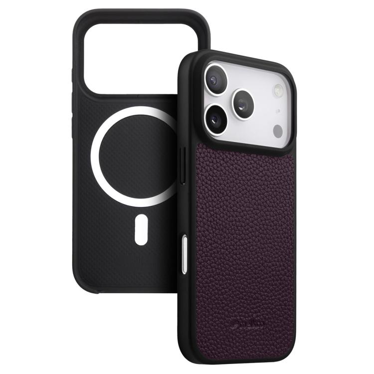 melkco Litchi Texture Magnetic Full Coverage Genuine Leather Hybrid PC Phone Case, For iPhone 17 Pro Max, For iPhone 17 Pro, For iPhone Air