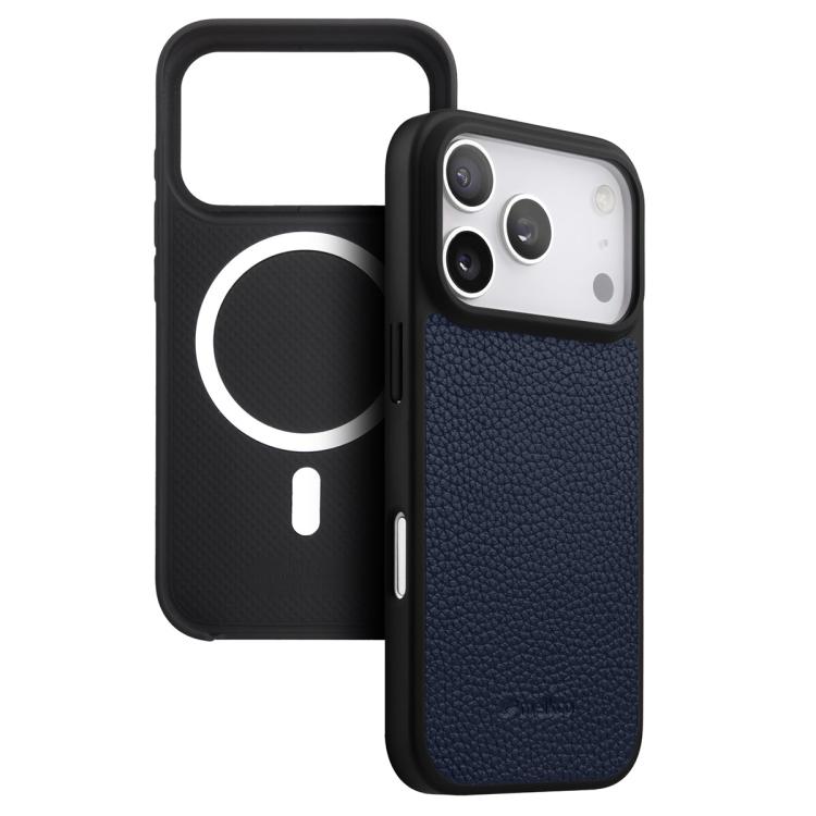 melkco Litchi Texture Magnetic Full Coverage Genuine Leather Hybrid PC Phone Case, For iPhone 17 Pro Max, For iPhone 17 Pro, For iPhone Air