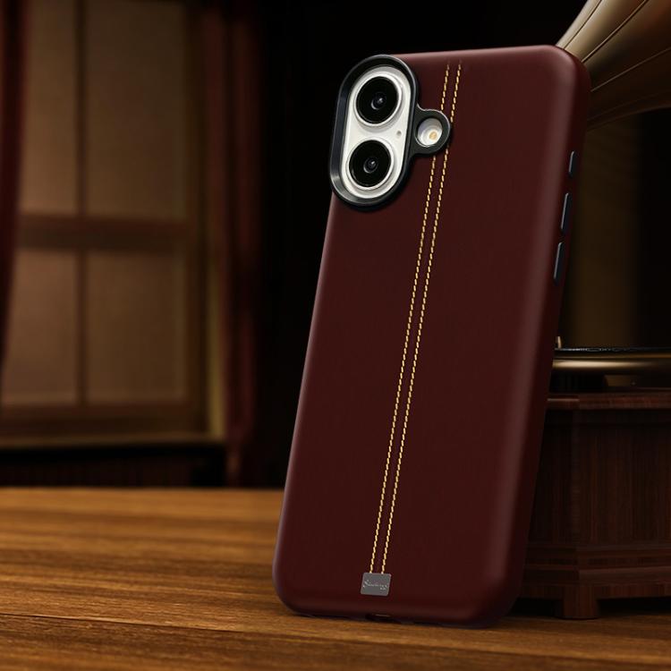 Jazz Series Retro Vegan Leather Textured Metal Frame Magnetic Phone Case, For iPhone 16 Pro Max, For iPhone 16 Pro, For iPhone 16 Plus, For iPhone 16