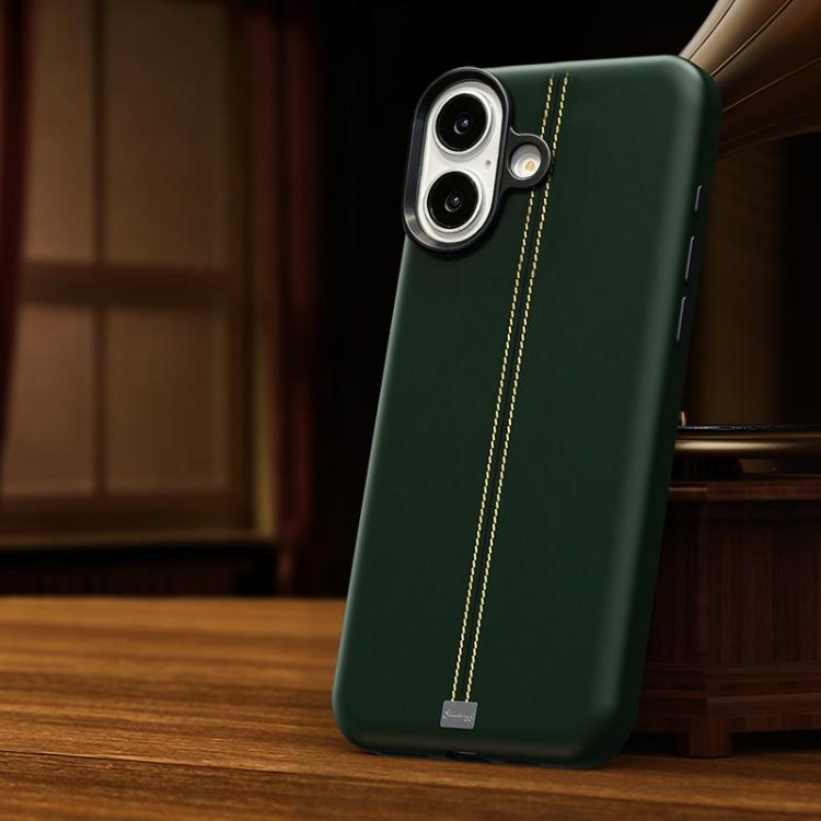 Jazz Series Retro Vegan Leather Textured Metal Frame Magnetic Phone Case, For iPhone 16 Pro Max, For iPhone 16 Pro, For iPhone 16 Plus, For iPhone 16