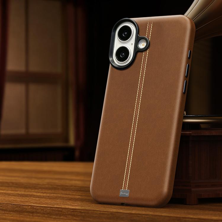 Jazz Series Retro Vegan Leather Textured Metal Frame Magnetic Phone Case, For iPhone 16 Pro Max, For iPhone 16 Pro, For iPhone 16 Plus, For iPhone 16