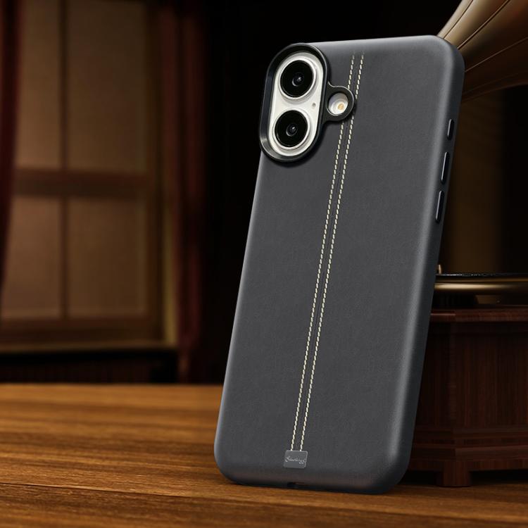 Jazz Series Retro Vegan Leather Textured Metal Frame Magnetic Phone Case, For iPhone 16 Pro Max, For iPhone 16 Pro, For iPhone 16 Plus, For iPhone 16