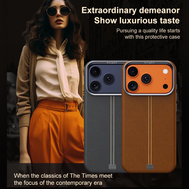 Jazz Series Retro Vegan Leather Textured Metal Frame Magnetic Phone Case, For iPhone 15 Pro Max, For iPhone 15 Pro, For iPhone 15 Plus / 14 Plus, For iPhone 15