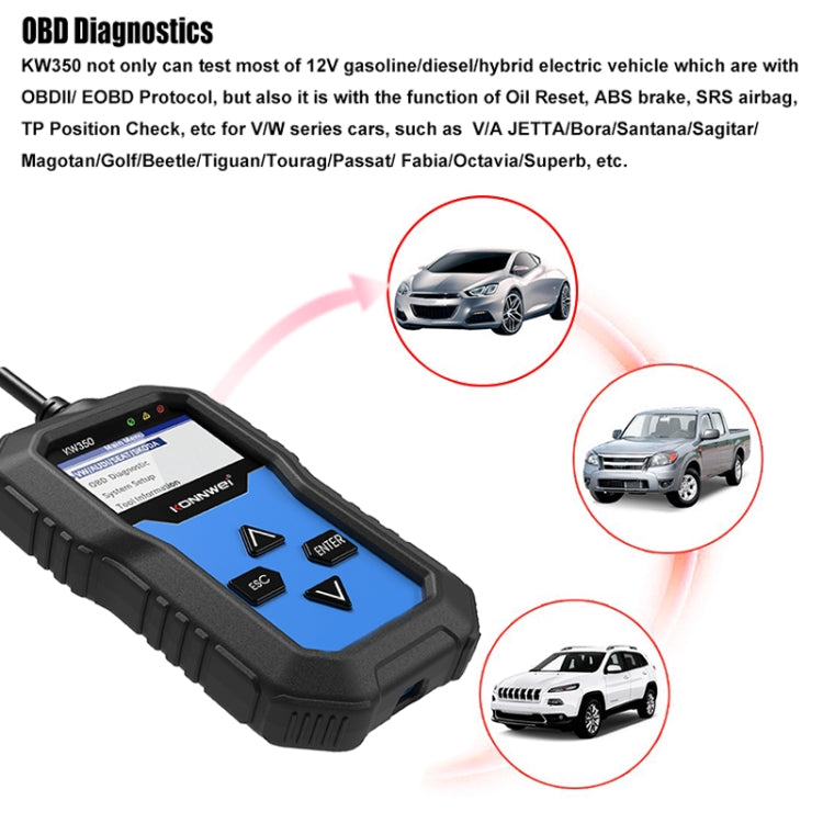 KONNWEI KW350 OBDII 12V Car Diagnostics Detector Scanner with 2 inch Black And White Display Screen V007 for Audi / Volkswagen, KW350