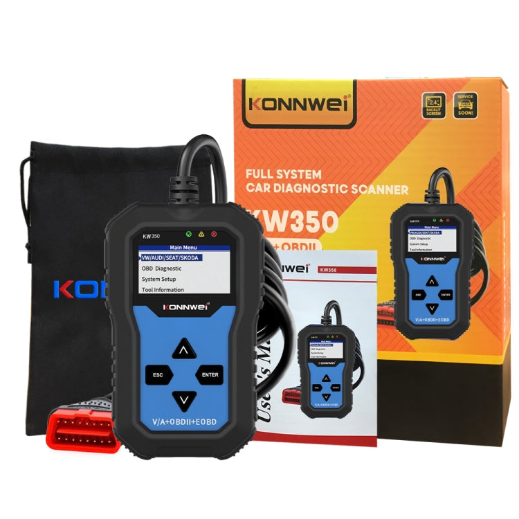 KONNWEI KW350 OBDII 12V Car Diagnostics Detector Scanner with 2 inch Black And White Display Screen V007 for Audi / Volkswagen, KW350