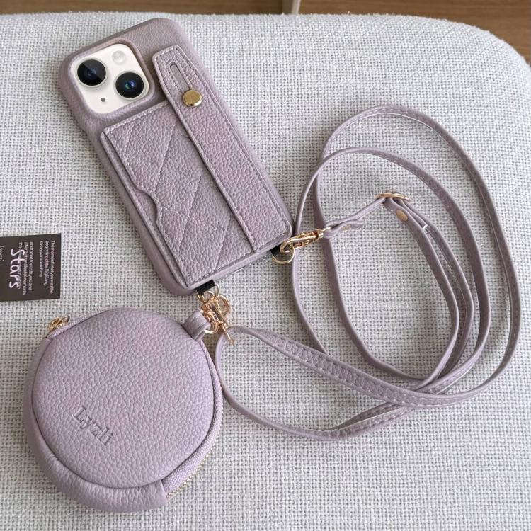 Diamond Pattern Wristband Card Slot PU Phone Case with Small Wallet, For iPhone 14, For iPhone 14 Pro