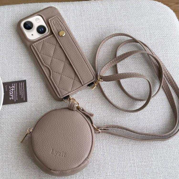 Diamond Pattern Wristband Card Slot PU Phone Case with Small Wallet, For iPhone 14, For iPhone 14 Pro