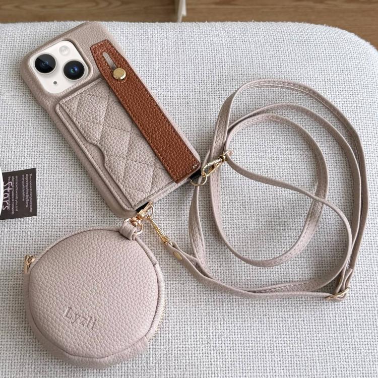 Diamond Pattern Wristband Card Slot PU Phone Case with Small Wallet, For iPhone 14, For iPhone 14 Pro
