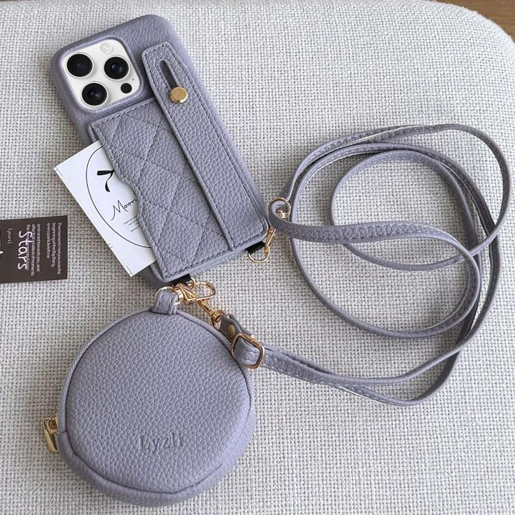 Diamond Pattern Wristband Card Slot PU Phone Case with Small Wallet, For iPhone 14, For iPhone 14 Pro