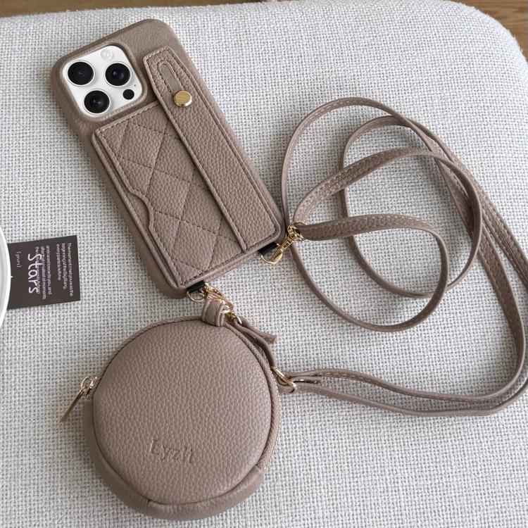 Diamond Pattern Wristband Card Slot PU Phone Case with Small Wallet, For iPhone 14, For iPhone 14 Pro