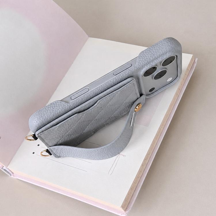 Diamond Pattern Wristband Card Slot PU Phone Case with Small Wallet, For iPhone 14, For iPhone 14 Pro