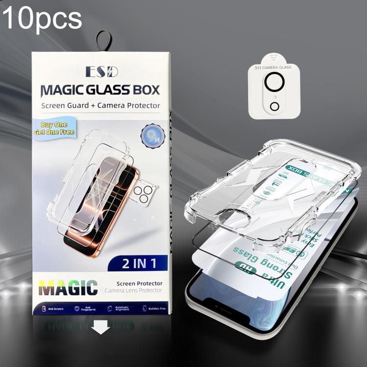 10pcs USG Easy Install Dust-proof Box HD Edge-to-Edge Tempered Glass Film with Lens Film, For iPhone 11 Pro, For iPhone XS / X, For iPhone XR, For iPhone XS Max
