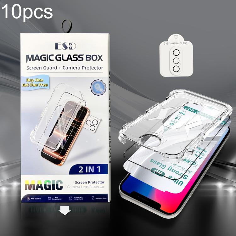 10pcs USG Easy Install Dust-proof Box HD Edge-to-Edge Tempered Glass Film with Lens Film, For iPhone 11 Pro, For iPhone XS / X, For iPhone XR, For iPhone XS Max
