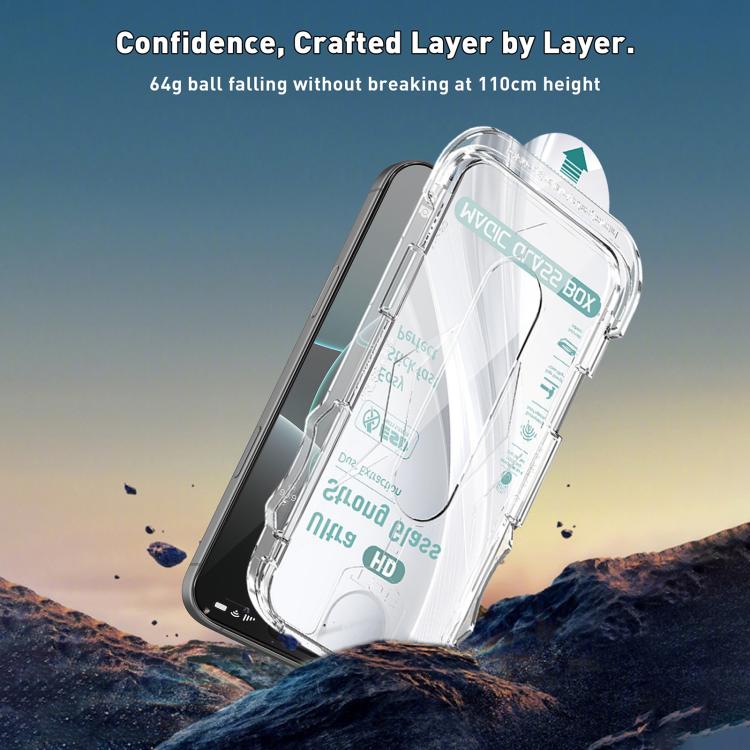 10pcs USG Easy Install Dust-proof Box HD Edge-to-Edge Tempered Glass Film with Lens Film, For iPhone 17e / 16e, For iPhone 17 Pro Max, For iPhone 17 Pro, For iPhone 17, For iPhone Air, For iPhone 16 Pro Max, For iPhone 16 Pro, For iPhone 16 Plus       ...