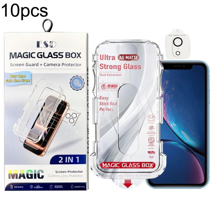 10pcs Easy Install Dust-proof Box Frosted Tempered Glass Film with Lens Film, For iPhone 11 Pro, For iPhone X / XS, For iPhone XR, For iPhone XS Max