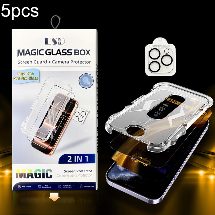5pcs Easy Install Dust-proof Box 360 Privacy Tempered Glass Film with Lens Film, For iPhone 11 Pro, For iPhone X / XS, For iPhone XR, For iPhone XS Max
