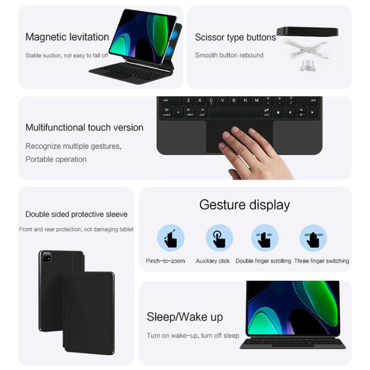 Floating Magnetic Bluetooth Keyboard Leather Tablet Case, For Xiaomi Pad 8 / 8 Pro, For Xiaomi Pad 7 / 7 Pro, For Xiaomi Pad 6