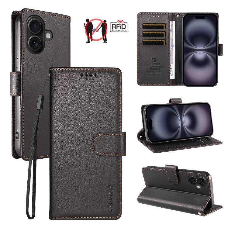 BETOPNICE Pearlescent RFID Vegan Leather Phone Case with Strap, For iPhone 16 Pro Max, For iPhone 16 Pro, For iPhone 16 Plus, For iPhone 16