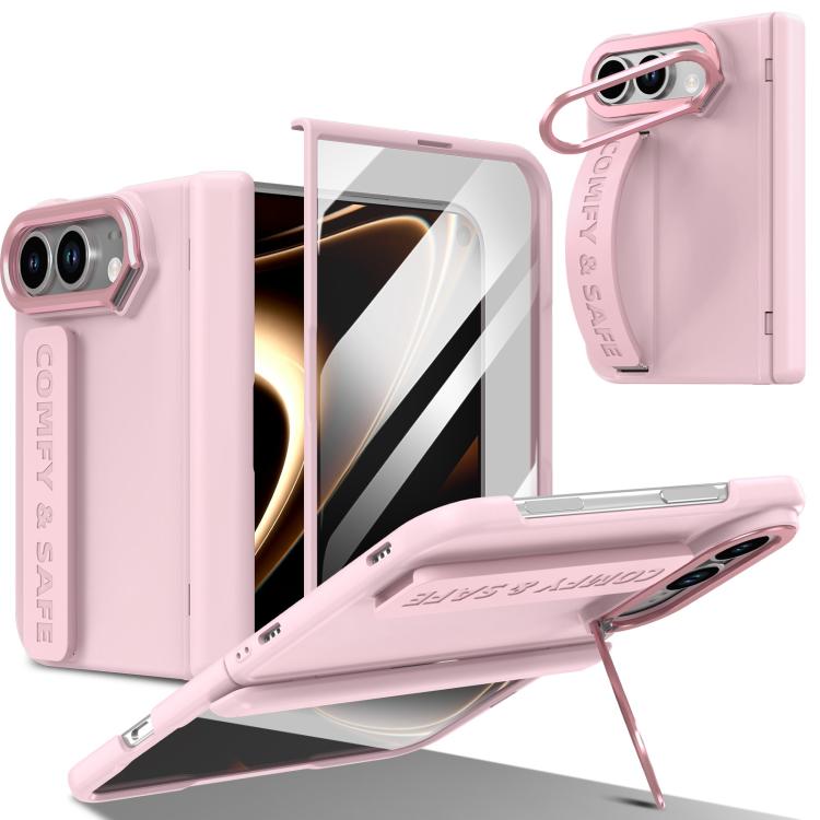 Film Integrated Lens Frame Bracket Phone Case with Wristband, For iPhone Duo