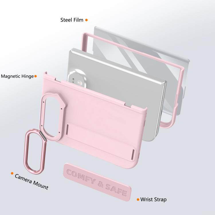 Film Integrated Lens Frame Bracket Phone Case with Wristband, For iPhone Duo