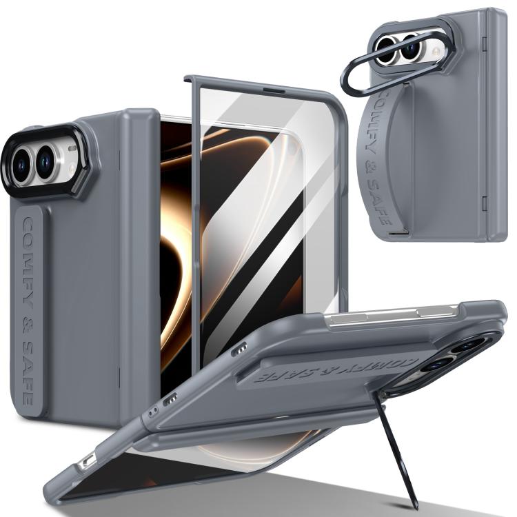 Film Integrated Lens Frame Bracket Phone Case with Wristband, For iPhone Duo