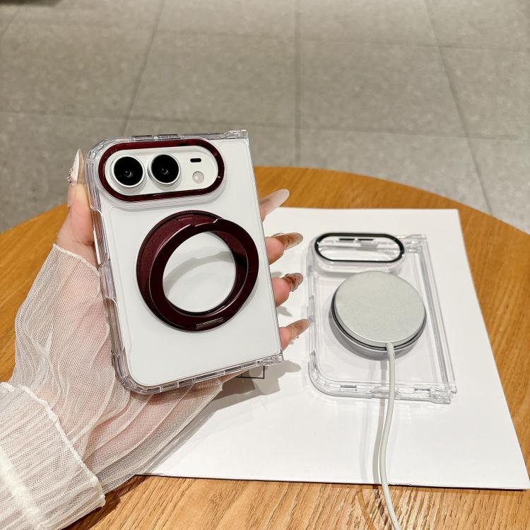 Acrylic PC Magnetic Phone Case with 360-degree Rotating Ring Holder, For iPhone Duo