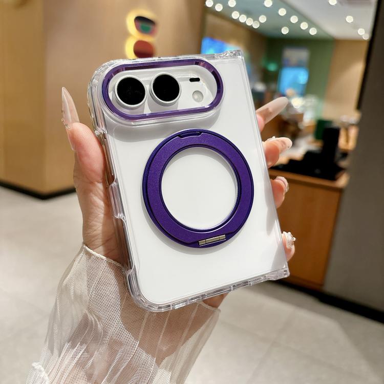 Acrylic PC Magnetic Phone Case with 360-degree Rotating Ring Holder, For iPhone Duo