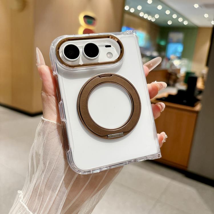 Acrylic PC Magnetic Phone Case with 360-degree Rotating Ring Holder, For iPhone Duo