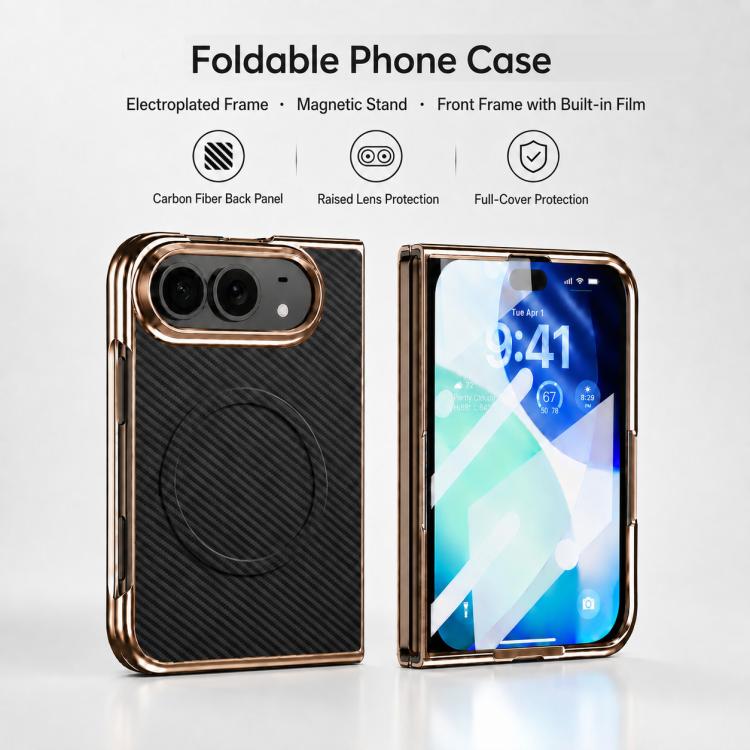 Electroplated Carbon Fiber Texture Magnetic Integrated Film Phone Case, For iPhone Duo