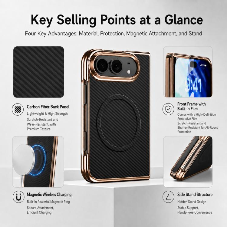 Electroplated Carbon Fiber Texture Magnetic Integrated Film Phone Case, For iPhone Duo