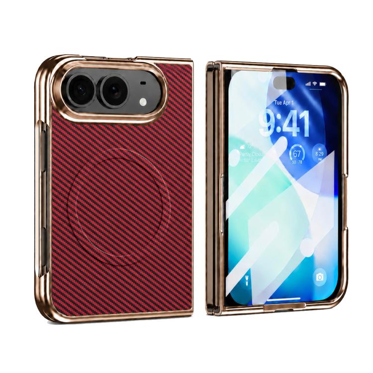 Electroplated Carbon Fiber Texture Magnetic Integrated Film Phone Case, For iPhone Duo