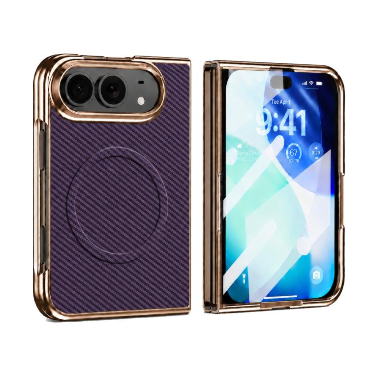 Electroplated Carbon Fiber Texture Magnetic Integrated Film Phone Case, For iPhone Duo