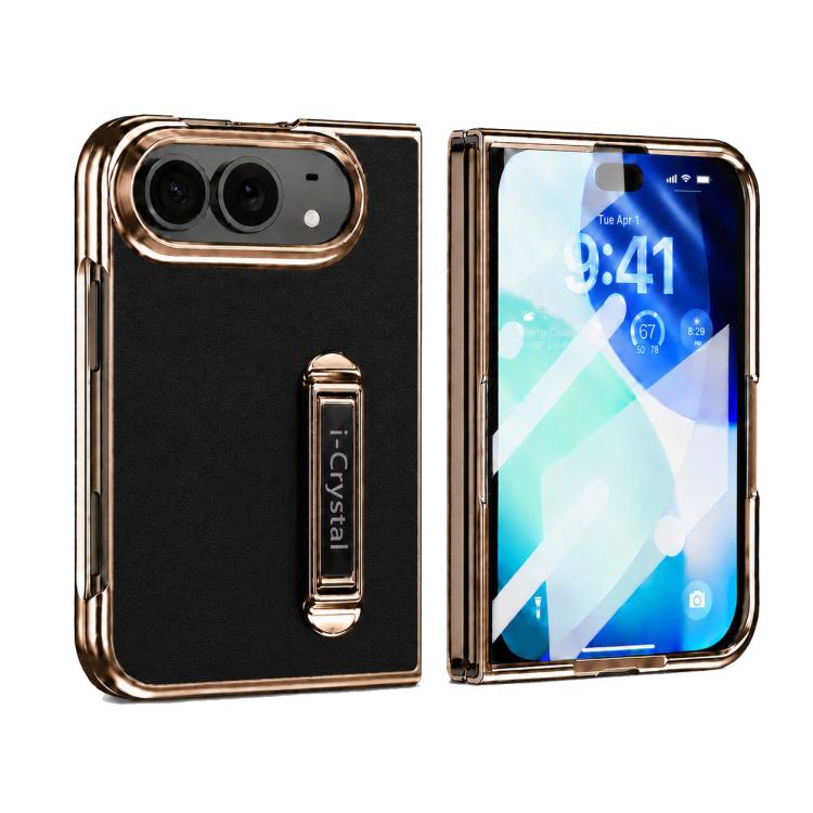 i.Crystal Electroplated Vegan Leather Hidden Kickstand Integrated Film Phone Case, For iPhone Duo