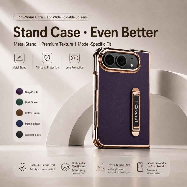 i.Crystal Electroplated Vegan Leather Hidden Kickstand Integrated Film Phone Case, For iPhone Duo